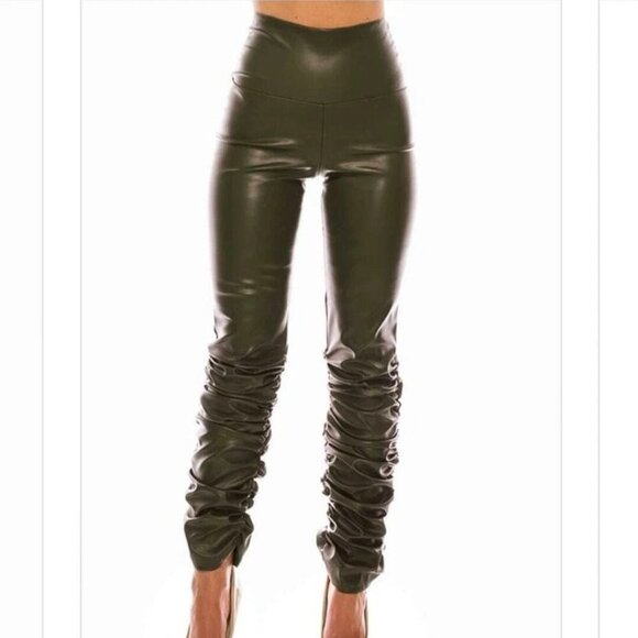 Boutique Faux Leather High Waist stretch Pants Legging with ruched leg - Picture 12 of 14